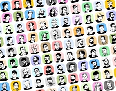 Diverse Hand-Drawn Character Avatars in a Colorful Grid