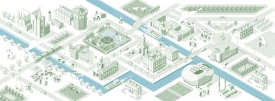 Isometric Minimalist Cityscape with River