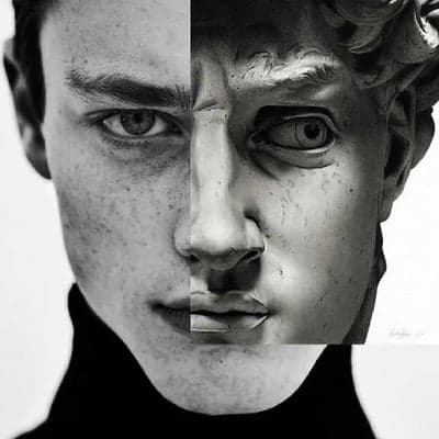 Human and Marble Split Face Portrait