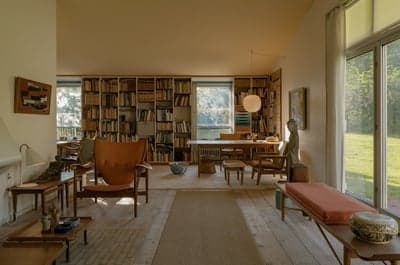 Mid-Century Modern Living Room with Extensive Library
