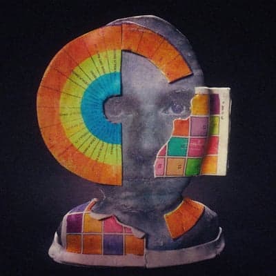Surreal Mixed-Media Bust with Color Theory Charts