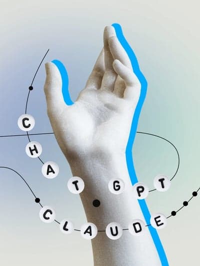 Surreal AI Concept Art with Statue Hand and Letter Beads