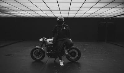 Monochrome Cafe Racer in Minimalist Studio