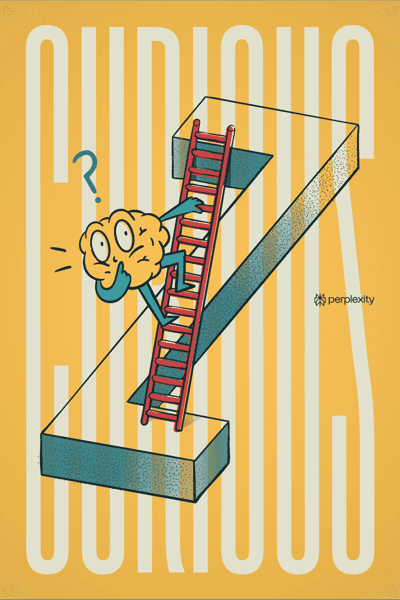 Curious Brain Climbing a Ladder Illustration