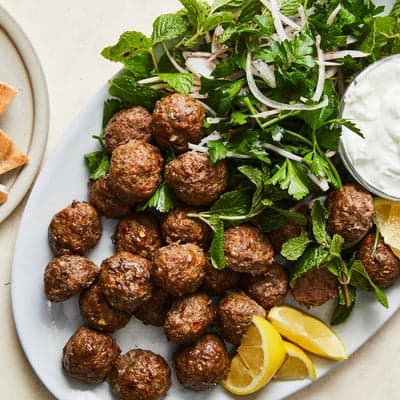 Mediterranean Meatball Platter with Fresh Herb Salad