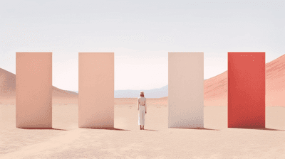 Minimalist Desert Monoliths with Lone Figure