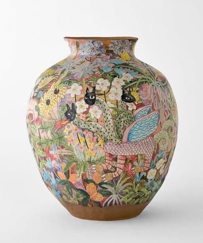 Hand-Painted Mythical Creature Ceramic Vase