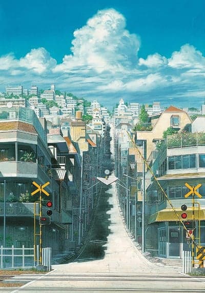 Steep Urban Hillside Under Summer Clouds