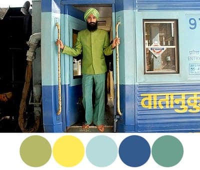 Man in Green Suit on a Blue Indian Train