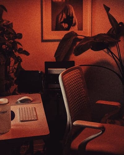 Moody Red-Lit Home Office with Lo-Fi Aesthetic