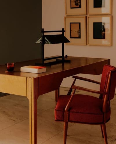 Mid-Century Modern Study with Red Armchair