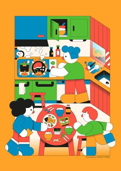 Vibrant Geometric Kitchen and Dining Illustration