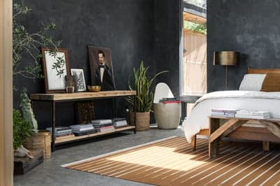 Moody Industrial Bedroom with Dark Textured Walls