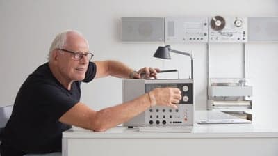 Dieter Rams with Minimalist Braun Audio Equipment
