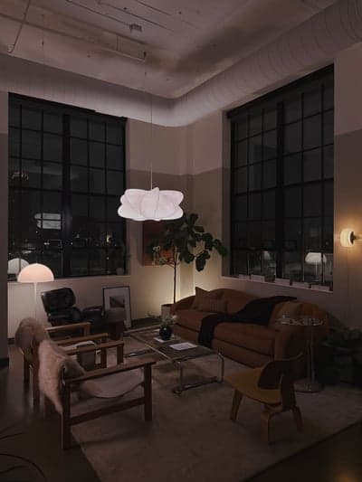 Moody Mid-Century Modern Living Room at Night
