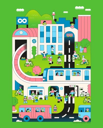 Vibrant Sustainable City Life Illustration