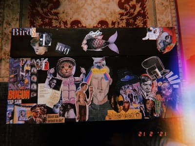 Surreal Mixed-Media Collage with Cat Astronaut