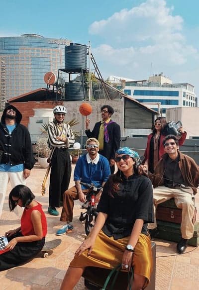 Eclectic Youth Group on an Urban Rooftop