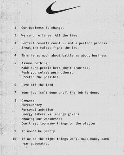 Nike's 10 Principles of Business Vintage Document
