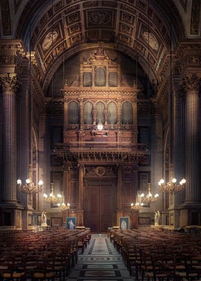 Grand Cathedral Interior with Ornate Pipe Organ