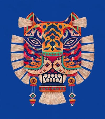 Vibrant Tribal Tiger Mask Illustration
