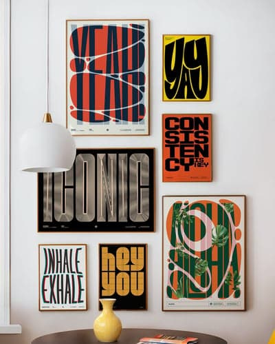 Vibrant Typographic Gallery Wall with Modern Art Prints