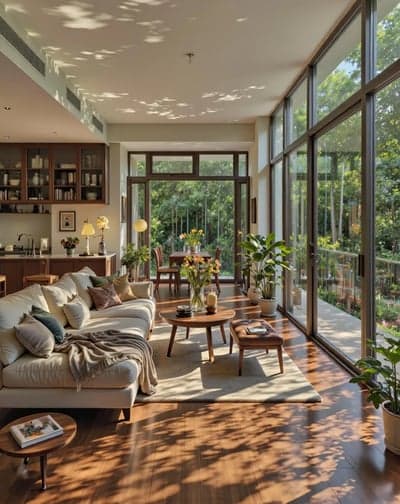 Sun-Drenched Modern Living Room with Garden View