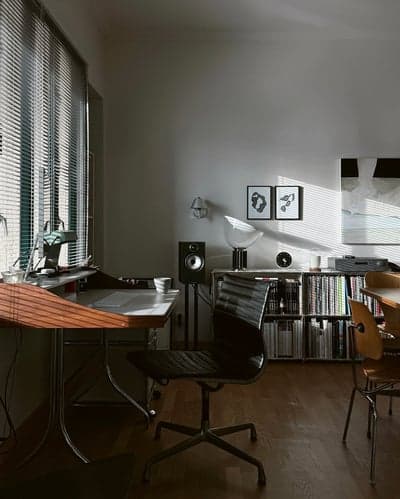 Moody Mid-Century Modern Home Office Workspace