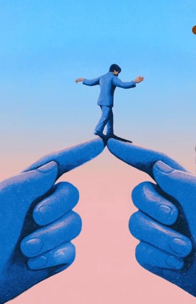 Surreal Balance on Giant Fingertips