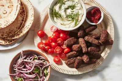 Mediterranean Kofta Platter with Dips and Flatbread