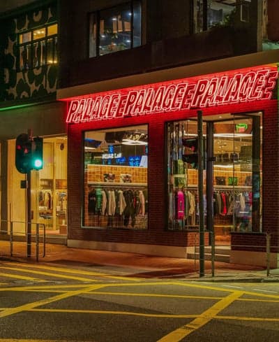 Palace Streetwear Storefront with Red Neon Sign