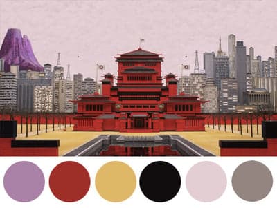 Symmetrical Red Palace and Modern Cityscape