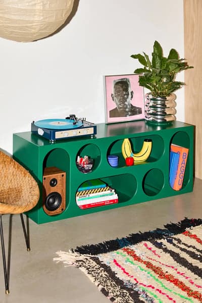 Eclectic Green Console with Retro Decor