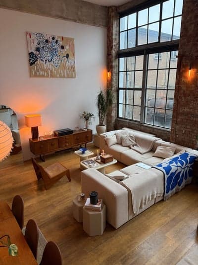 Industrial Loft Living Room with Mid-Century Decor